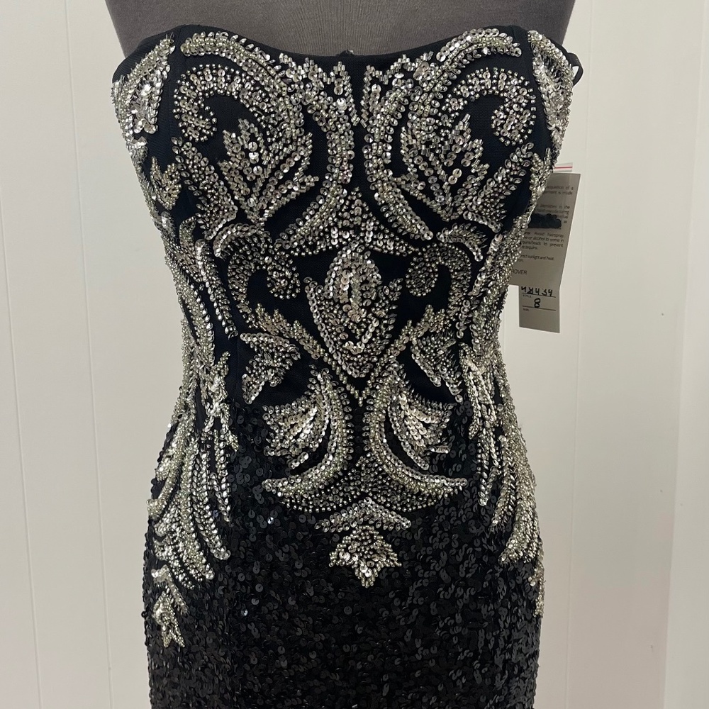 Scala Black Sequin Beaded Strapless Evening Gown Size 10 NWT Prom Formal Dress